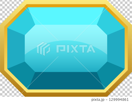 Shiny blue gem in a golden setting, possibly a precious stone or decoration. Simple graphic. 129994861