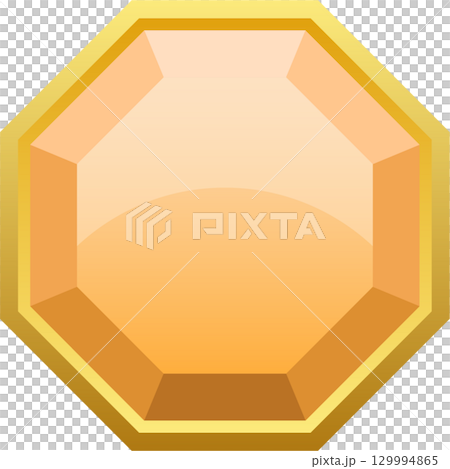 Glistening golden octagonal gem, a prized jewel with multifaceted charm and radiant glow. 129994865