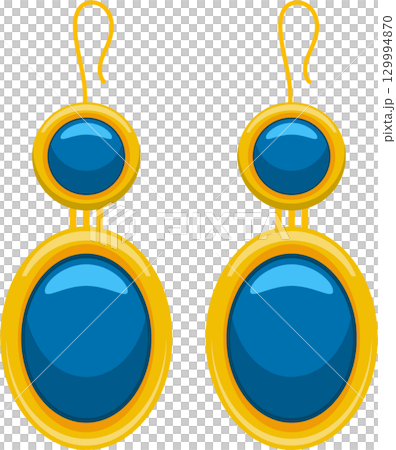 Elegant gold earrings featuring a double-drop design with vibrant blue gemstones on a dark background. Elegant gold earrings featuring a double-drop design with vibrant blue gemstones on a dark background. 129994870