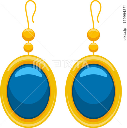Elegant earrings featuring a golden frame and blue gemstone centers, adding a touch of glamour. 129994874