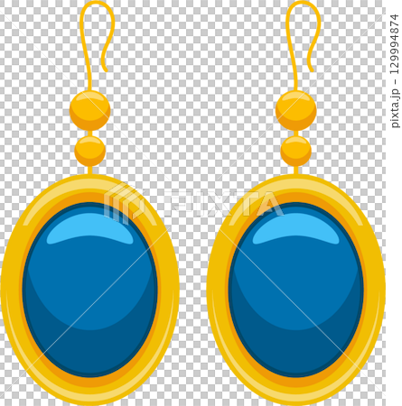 Elegant earrings featuring a golden frame and blue gemstone centers, adding a touch of glamour. 129994874