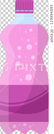 A bottle of pink soda with bubbles, showcasing a refreshing and vibrant aesthetic appeal. 129994893