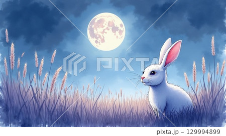 満月の月とウサギ 129994899