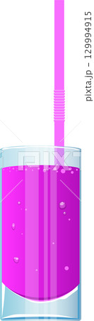 Refreshing pink drink with straw, in a glass with bubbles against a stark black background. 129994915