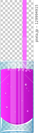 Refreshing pink drink with straw, in a glass with bubbles against a stark black background. 129994915