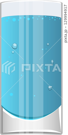 Refreshing tall glass of pristine blue liquid with ascending bubbles, ready to hydrate and quench. 129994917