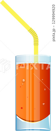 Vibrant orange juice is served in a glass cup with a yellow drinking straw. A refreshing treat. Vibrant orange juice is served in a glass cup with a yellow drinking straw. A refreshing treat. 129994920