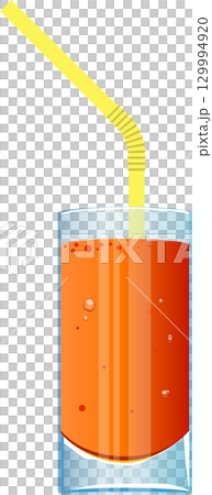 Vibrant orange juice is served in a glass cup with a yellow drinking straw. A refreshing treat. 129994920