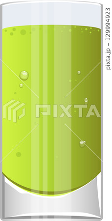 Refreshing green drink in a tall glass with fizz and bubbles, perfect for a hot summer day. 129994923