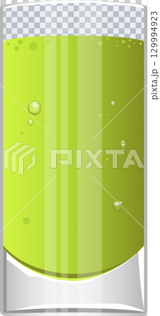 Refreshing green drink in a tall glass with fizz and bubbles, perfect for a hot summer day. 129994923