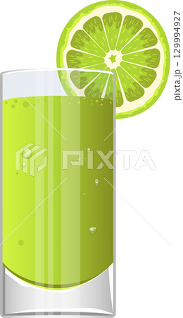 Refreshing lime drink illustration with sliced garnish, a cool and tangy treat. Enjoy it cold! 129994927