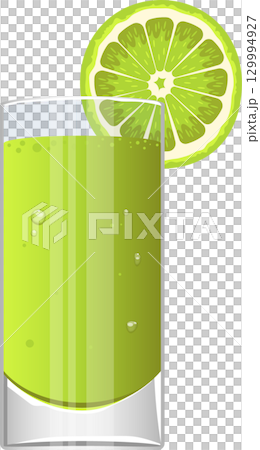 Refreshing lime drink illustration with sliced garnish, a cool and tangy treat. Enjoy it cold! 129994927