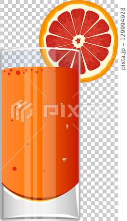 Refreshing drink with a slice of citrus fruit perched on the rim of a cool glass of juice. 129994928
