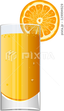 Refreshing orange juice in a glass with an orange slice, showcasing a simple and vibrant drink. 129994929