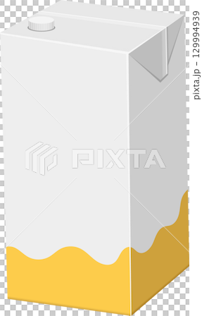 An illustration of a rectangular carton with a screw top, half-filled with yellow liquid. 129994939