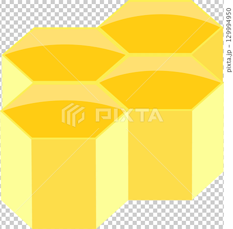 Geometric design of connected yellow and cream hexagonal prisms reminiscent of a honeycomb. Geometric design of connected yellow and cream hexagonal prisms reminiscent of a honeycomb. 129994950