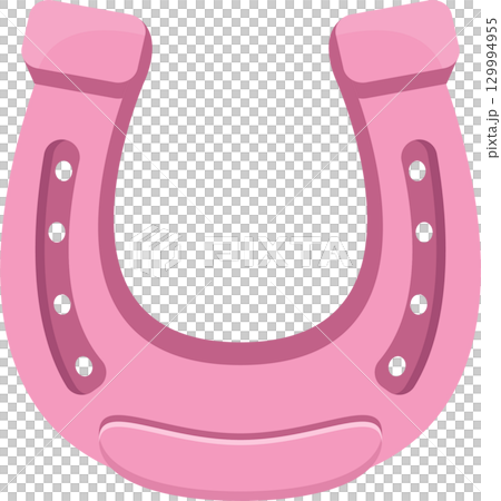 A pink horseshoe, traditionally a symbol of good luck and protection, facing upwards for good fortune. 129994955