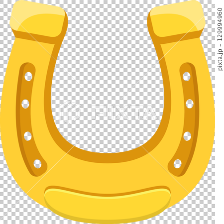 A golden horseshoe, traditionally a symbol of luck and protection, with visible nail holes. 129994960