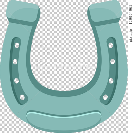 Isolated turquoise horseshoe with nail holes, often seen as a symbol of good luck and fortune. 129994963