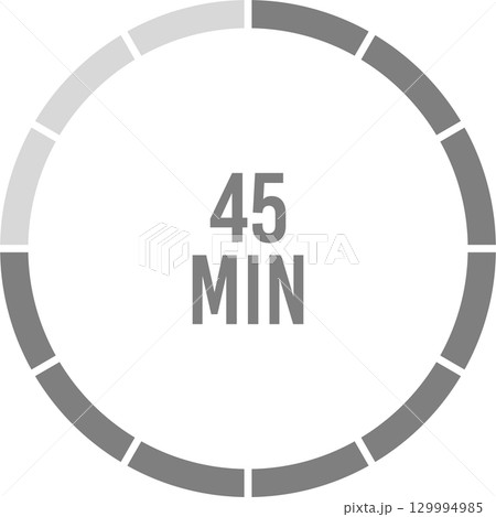45 Minute Timer: Visual representation of a 45-minute countdown with grey wheel segments. 129994985