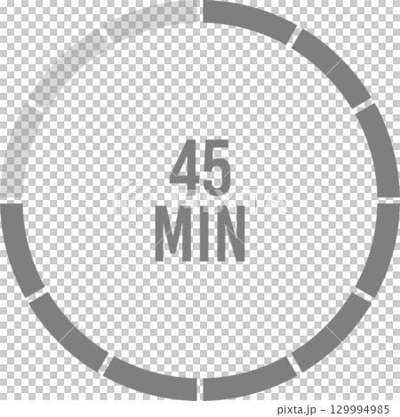 45 Minute Timer: Visual representation of a 45-minute countdown with grey wheel segments. 45 Minute Timer: Visual representation of a 45-minute countdown with grey wheel segments. 129994985
