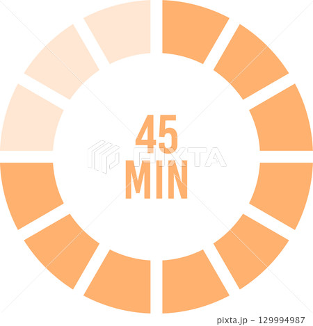 A circular timer illustration shows forty-five minutes elapsed. The dark background enhances clarity. 129994987