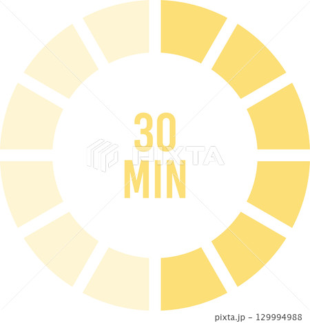 Stylized timer illustration indicating a time duration of thirty minutes. Golden color scheme. Stylized timer illustration indicating a time duration of thirty minutes. Golden color scheme. 129994988