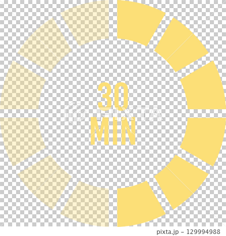 Stylized timer illustration indicating a time duration of thirty minutes. Golden color scheme. 129994988