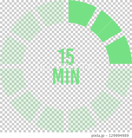 A graphic timer displays a countdown with 15 minutes shown in the center with segmented ring. 129994989