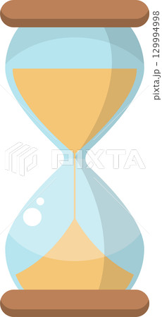 A minimalist hourglass with amber sand, measuring time's passage in a sleek design. 129994998