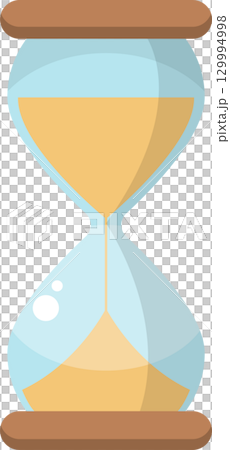 A minimalist hourglass with amber sand, measuring time's passage in a sleek design. 129994998
