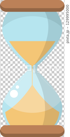 Illustration of an hourglass measuring time, with sand flowing through a glass container. 129995000
