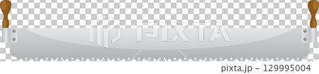 A timber saw for cutting logs and trees in carpentry with dual handles and a silver blade. 129995004