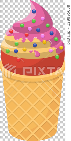 Whimsical cartoon ice cream cone illustration, perfect for adding a touch of fun to designs. 129995039