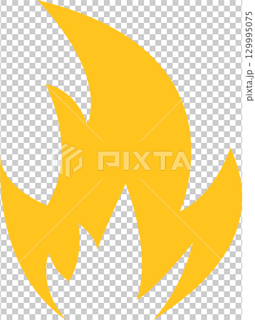 Stylized yellow fire illustration on a black background, evoking warmth, danger, and transformation. 129995075