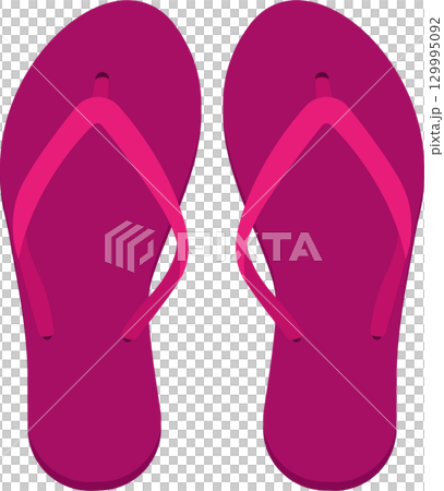 A pair of vibrant magenta flip-flops, perfect for summer days at the beach or casual outings. A pair of vibrant magenta flip-flops, perfect for summer days at the beach or casual outings. 129995092