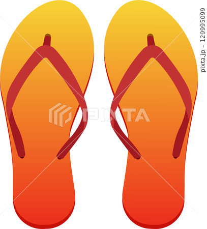 A pair of vibrant, orange and red flip-flops. Simple summer footwear for beach or casual wear. A pair of vibrant, orange and red flip-flops. Simple summer footwear for beach or casual wear. 129995099