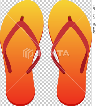 A pair of vibrant, orange and red flip-flops. Simple summer footwear for beach or casual wear. A pair of vibrant, orange and red flip-flops. Simple summer footwear for beach or casual wear. 129995099