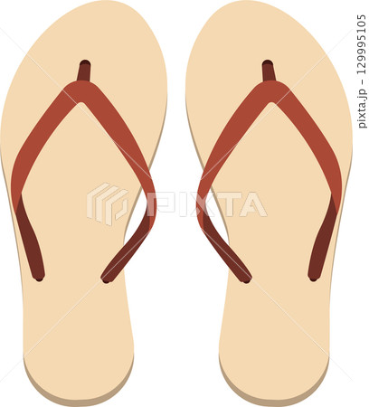 Beige flip-flops with brown straps, symbolizing comfort and summer footwear for casual outings. 129995105