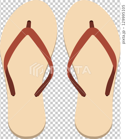 Beige flip-flops with brown straps, symbolizing comfort and summer footwear for casual outings. 129995105