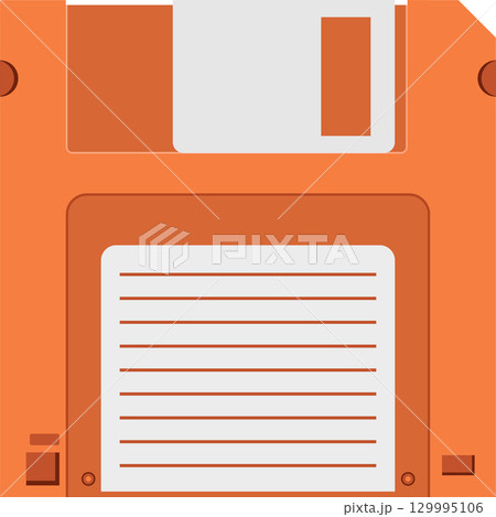 Orange floppy disk, a vintage data storage device used in the 1970's through the early 2000's for computers 129995106