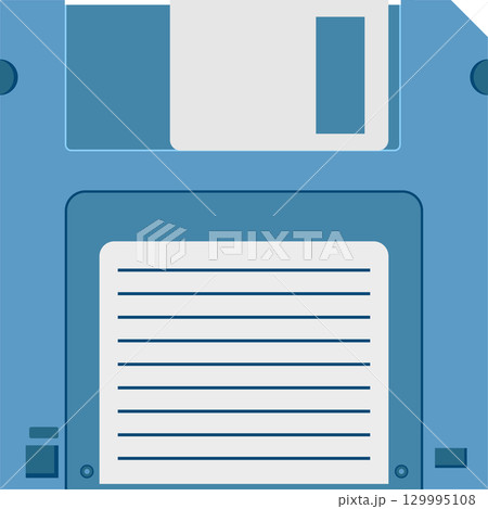 Blue floppy disk showing classic data storage medium from past technology with retro design. 129995108