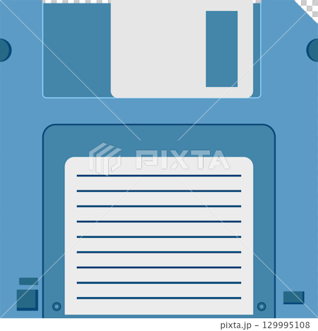 Blue floppy disk showing classic data storage medium from past technology with retro design. 129995108
