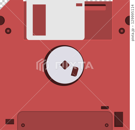 A flat, minimalist illustration of a pink 3.5" floppy disk with various details and features. A flat, minimalist illustration of a pink 3.5" floppy disk with various details and features. 129995114