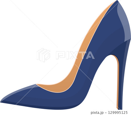 Stylish navy blue high-heeled shoe with tan accents, a symbol of fashion and elegance. 129995125