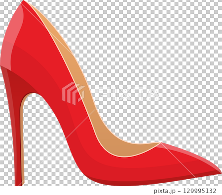 Vibrant red high heel shoe with pointed toe, elegant footwear for sophisticated fashion statements. 129995132