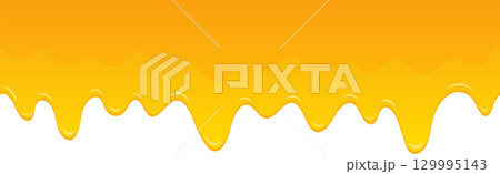 Golden liquid drips down a black backdrop in this inviting vector illustration. Sweet and sticky. Golden liquid drips down a black backdrop in this inviting vector illustration. Sweet and sticky. 129995143