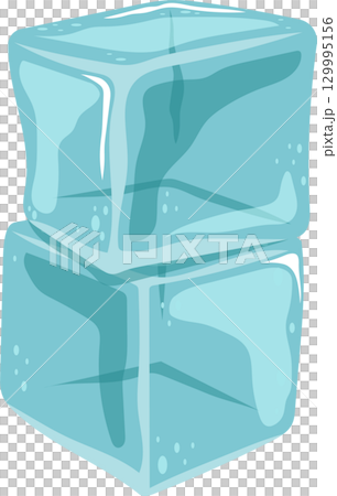 A cool stack of two clear blue ice cubes are ready to chill your drink on a warm summer day. 129995156