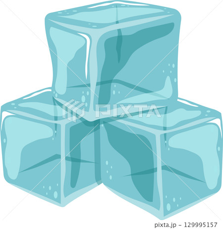 A refreshing stack of translucent, cyan-colored ice cubes, ready to cool any beverage. 129995157