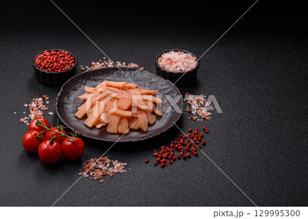 Food, dried squid in shavings or chopped as snacks or jerky. Snack dried squid for beer 129995300